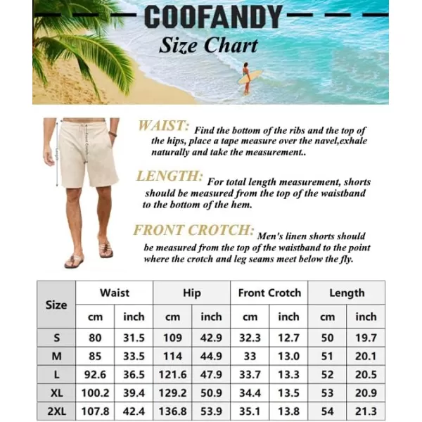 COOFANDY Men's Linen Shorts Elastic Waist Drawstring Casual Summer Beach Shorts