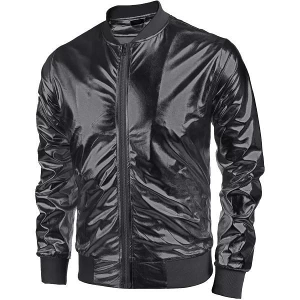 COOFANDY Men's Metallic Jacket 70s Disco Christmas Party Varsity Jacket Zip-up Baseball Bomber