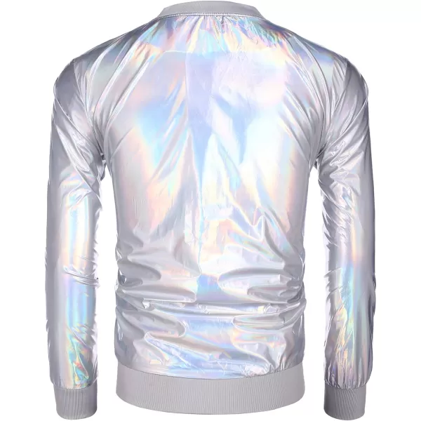 COOFANDY Men's Metallic Jacket 70s Disco Christmas Party Varsity Jacket Zip-up Baseball Bomber