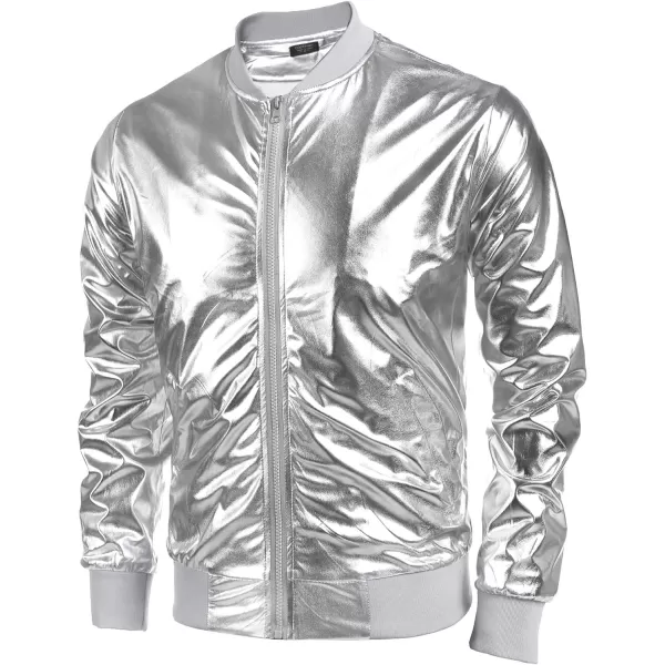 COOFANDY Men's Metallic Jacket 70s Disco Christmas Party Varsity Jacket Zip-up Baseball Bomber