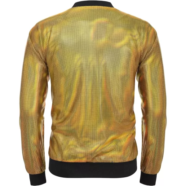COOFANDY Men's Metallic Jacket 70s Disco Christmas Party Varsity Jacket Zip-up Baseball Bomber