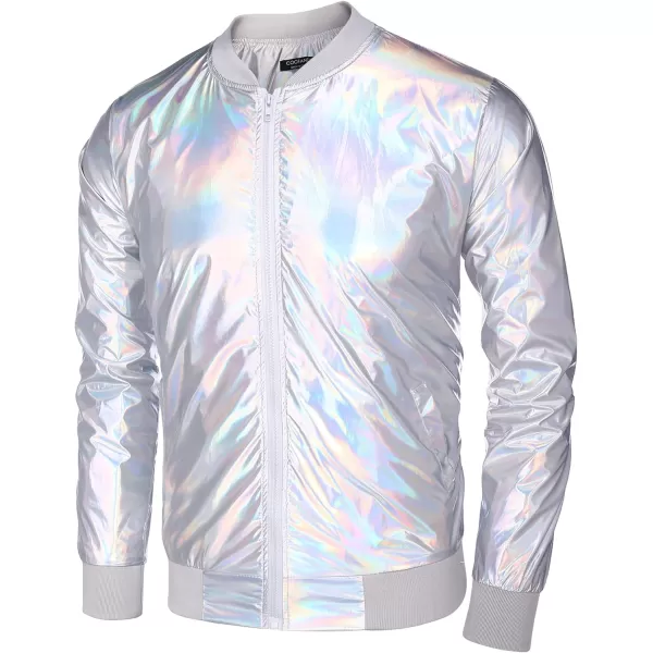 COOFANDY Men's Metallic Jacket 70s Disco Christmas Party Varsity Jacket Zip-up Baseball Bomber