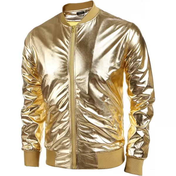 COOFANDY Men's Metallic Jacket 70s Disco Christmas Party Varsity Jacket Zip-up Baseball Bomber
