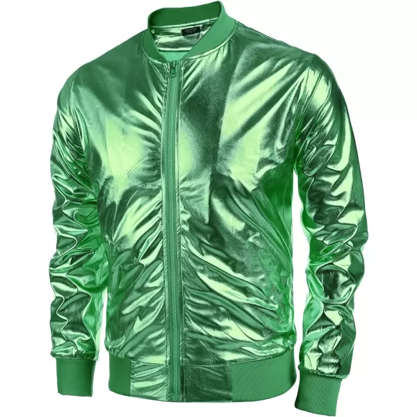 COOFANDY Men's Metallic Jacket 70s Disco Christmas Party Varsity Jacket Zip-up Baseball Bomber