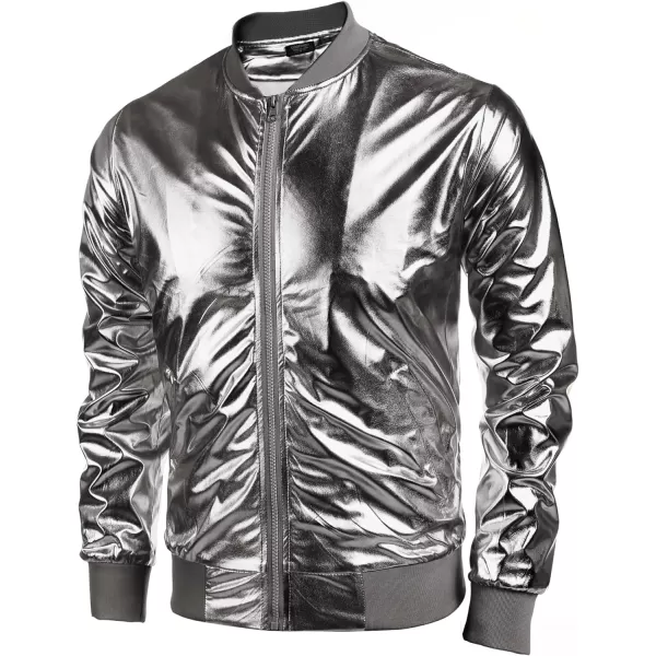 COOFANDY Men's Metallic Jacket 70s Disco Christmas Party Varsity Jacket Zip-up Baseball Bomber