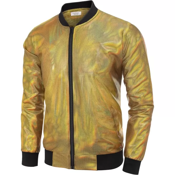 COOFANDY Men's Metallic Jacket 70s Disco Christmas Party Varsity Jacket Zip-up Baseball Bomber