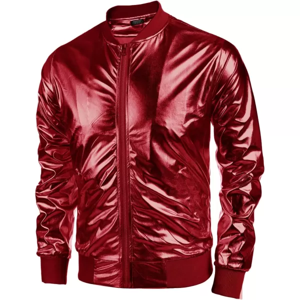 COOFANDY Men's Metallic Jacket 70s Disco Christmas Party Varsity Jacket Zip-up Baseball Bomber