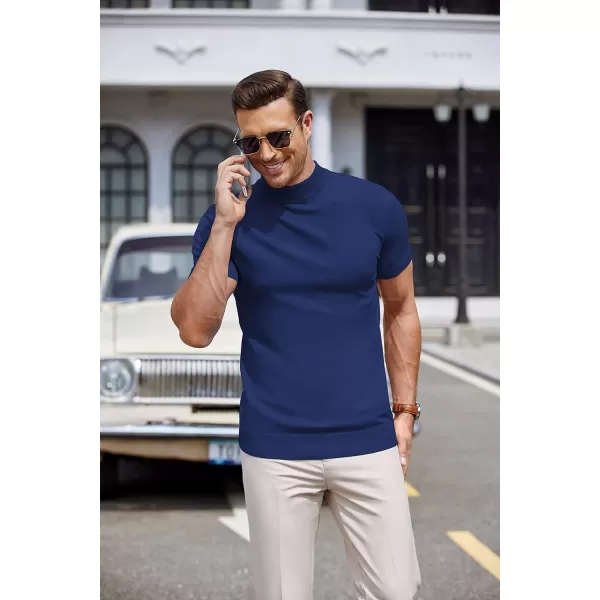 COOFANDY Mens Mock Turtleneck Sweater Short Sleeve Solid Color T-Shirts Basic Slim Fit Knitted Pullover Tees