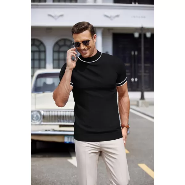 COOFANDY Mens Mock Turtleneck Sweater Short Sleeve Solid Color T-Shirts Basic Slim Fit Knitted Pullover Tees
