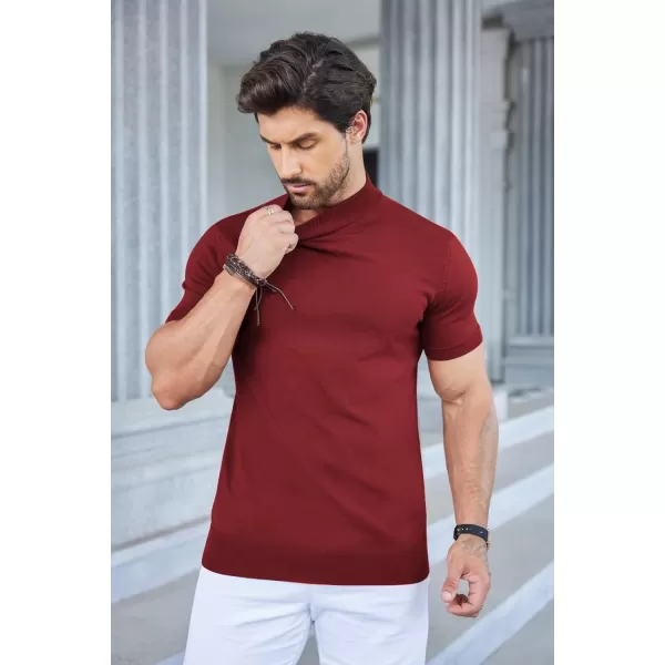 COOFANDY Mens Mock Turtleneck Sweater Short Sleeve Solid Color T-Shirts Basic Slim Fit Knitted Pullover Tees