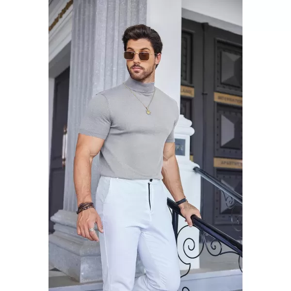 COOFANDY Mens Mock Turtleneck Sweater Short Sleeve Solid Color T-Shirts Basic Slim Fit Knitted Pullover Tees