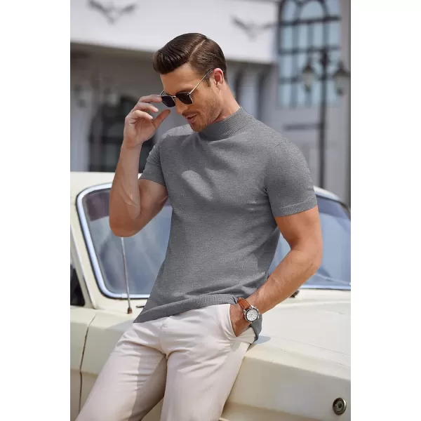 COOFANDY Mens Mock Turtleneck Sweater Short Sleeve Solid Color T-Shirts Basic Slim Fit Knitted Pullover Tees