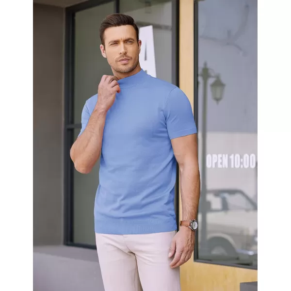 COOFANDY Mens Mock Turtleneck Sweater Short Sleeve Solid Color T-Shirts Basic Slim Fit Knitted Pullover Tees