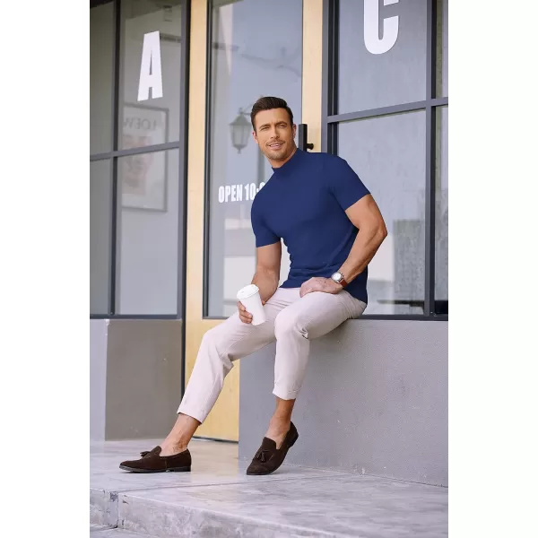COOFANDY Mens Mock Turtleneck Sweater Short Sleeve Solid Color T-Shirts Basic Slim Fit Knitted Pullover Tees