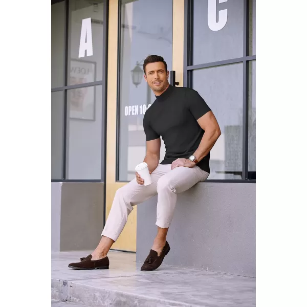COOFANDY Mens Mock Turtleneck Sweater Short Sleeve Solid Color T-Shirts Basic Slim Fit Knitted Pullover Tees