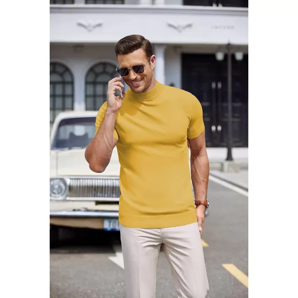 COOFANDY Mens Mock Turtleneck Sweater Short Sleeve Solid Color T-Shirts Basic Slim Fit Knitted Pullover Tees