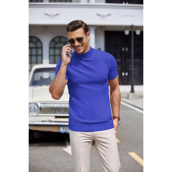 COOFANDY Mens Mock Turtleneck Sweater Short Sleeve Solid Color T-Shirts Basic Slim Fit Knitted Pullover Tees
