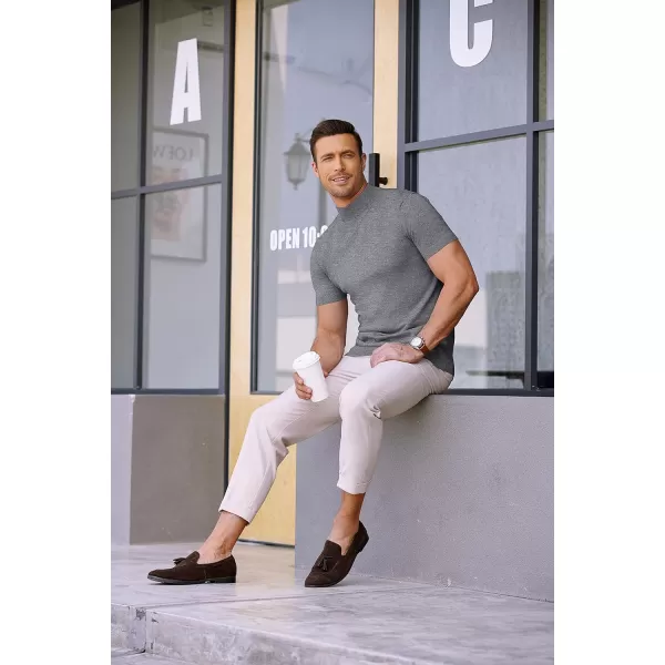 COOFANDY Mens Mock Turtleneck Sweater Short Sleeve Solid Color T-Shirts Basic Slim Fit Knitted Pullover Tees