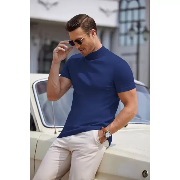 COOFANDY Mens Mock Turtleneck Sweater Short Sleeve Solid Color T-Shirts Basic Slim Fit Knitted Pullover Tees