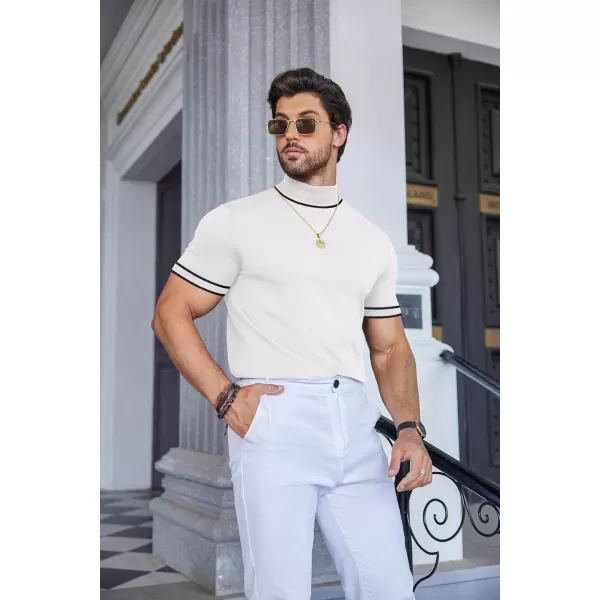 COOFANDY Mens Mock Turtleneck Sweater Short Sleeve Solid Color T-Shirts Basic Slim Fit Knitted Pullover Tees
