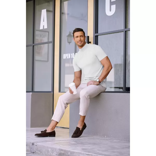 COOFANDY Mens Mock Turtleneck Sweater Short Sleeve Solid Color T-Shirts Basic Slim Fit Knitted Pullover Tees