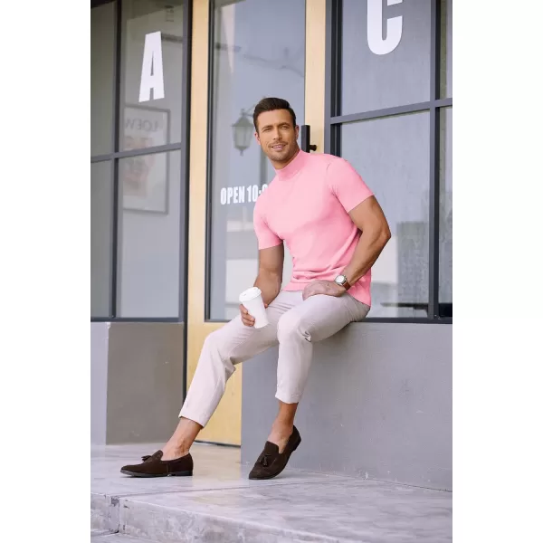 COOFANDY Mens Mock Turtleneck Sweater Short Sleeve Solid Color T-Shirts Basic Slim Fit Knitted Pullover Tees