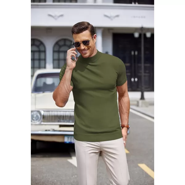 COOFANDY Mens Mock Turtleneck Sweater Short Sleeve Solid Color T-Shirts Basic Slim Fit Knitted Pullover Tees