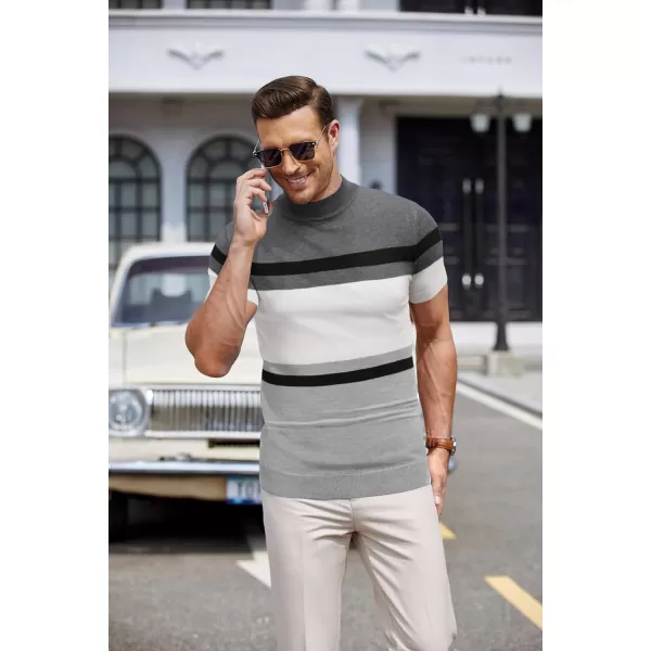 COOFANDY Mens Mock Turtleneck Sweater Short Sleeve Solid Color T-Shirts Basic Slim Fit Knitted Pullover Tees