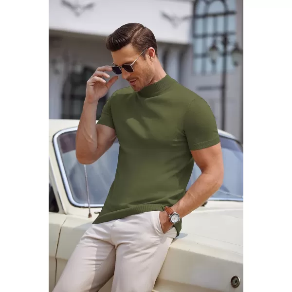 COOFANDY Mens Mock Turtleneck Sweater Short Sleeve Solid Color T-Shirts Basic Slim Fit Knitted Pullover Tees