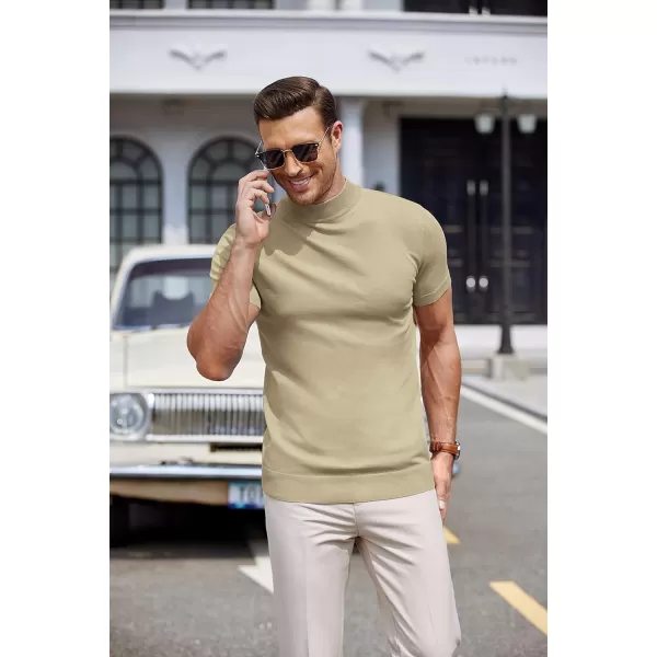 COOFANDY Mens Mock Turtleneck Sweater Short Sleeve Solid Color T-Shirts Basic Slim Fit Knitted Pullover Tees