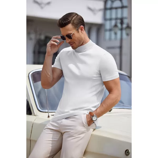 COOFANDY Mens Mock Turtleneck Sweater Short Sleeve Solid Color T-Shirts Basic Slim Fit Knitted Pullover Tees