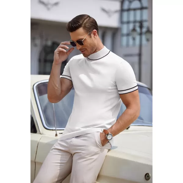 COOFANDY Mens Mock Turtleneck Sweater Short Sleeve Solid Color T-Shirts Basic Slim Fit Knitted Pullover Tees