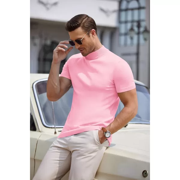 COOFANDY Mens Mock Turtleneck Sweater Short Sleeve Solid Color T-Shirts Basic Slim Fit Knitted Pullover Tees