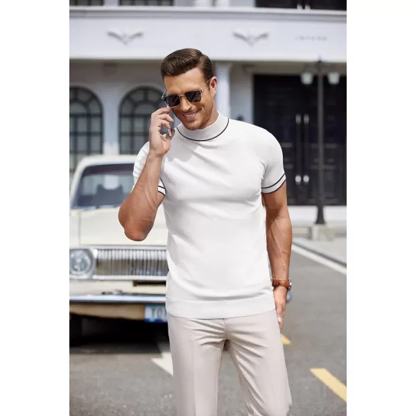 COOFANDY Mens Mock Turtleneck Sweater Short Sleeve Solid Color T-Shirts Basic Slim Fit Knitted Pullover Tees