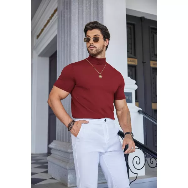 COOFANDY Mens Mock Turtleneck Sweater Short Sleeve Solid Color T-Shirts Basic Slim Fit Knitted Pullover Tees