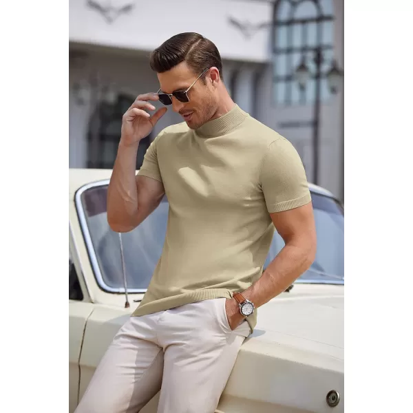 COOFANDY Mens Mock Turtleneck Sweater Short Sleeve Solid Color T-Shirts Basic Slim Fit Knitted Pullover Tees