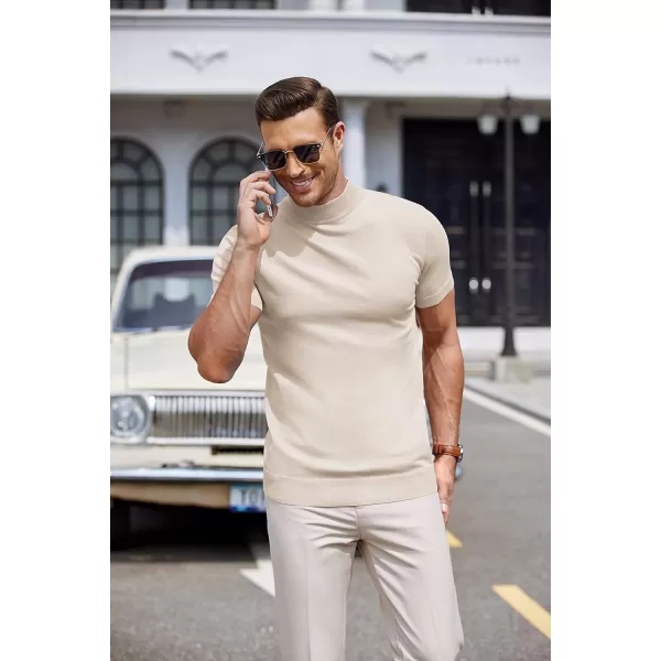COOFANDY Mens Mock Turtleneck Sweater Short Sleeve Solid Color T-Shirts Basic Slim Fit Knitted Pullover Tees