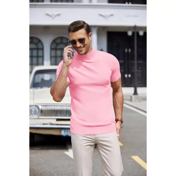 COOFANDY Mens Mock Turtleneck Sweater Short Sleeve Solid Color T-Shirts Basic Slim Fit Knitted Pullover Tees