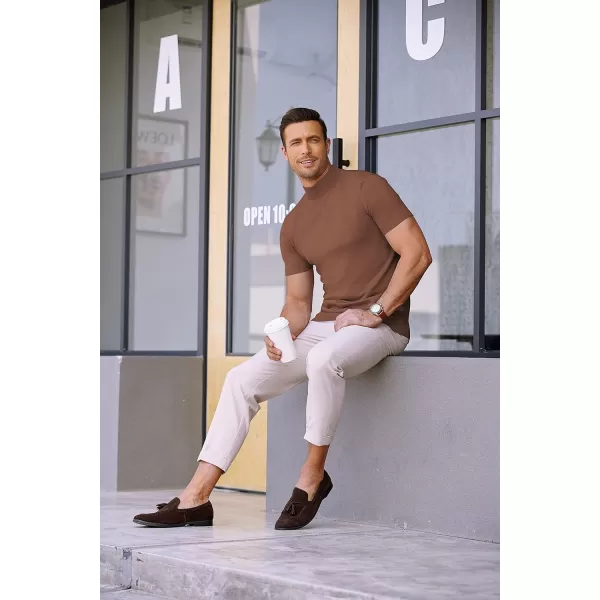COOFANDY Mens Mock Turtleneck Sweater Short Sleeve Solid Color T-Shirts Basic Slim Fit Knitted Pullover Tees