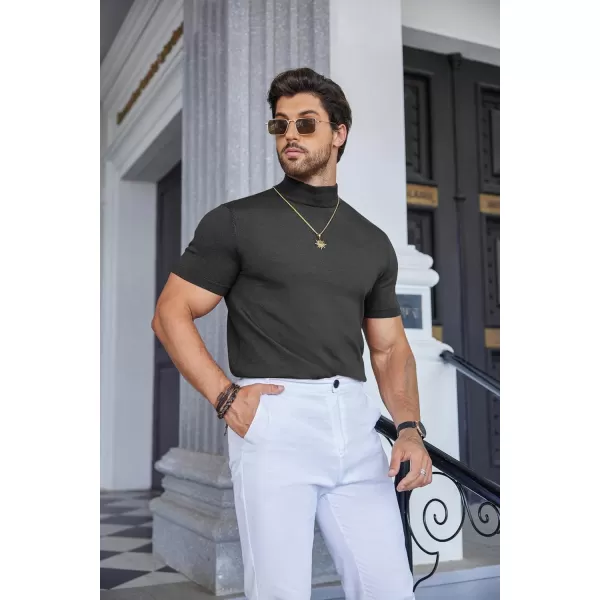 COOFANDY Mens Mock Turtleneck Sweater Short Sleeve Solid Color T-Shirts Basic Slim Fit Knitted Pullover Tees