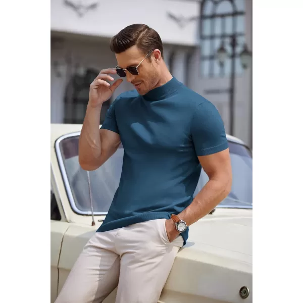 COOFANDY Mens Mock Turtleneck Sweater Short Sleeve Solid Color T-Shirts Basic Slim Fit Knitted Pullover Tees