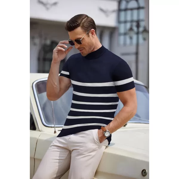 COOFANDY Mens Mock Turtleneck Sweater Short Sleeve Solid Color T-Shirts Basic Slim Fit Knitted Pullover Tees
