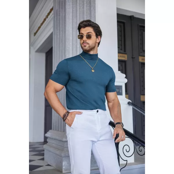 COOFANDY Mens Mock Turtleneck Sweater Short Sleeve Solid Color T-Shirts Basic Slim Fit Knitted Pullover Tees