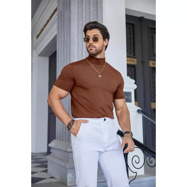 COOFANDY Mens Mock Turtleneck Sweater Short Sleeve Solid Color T-Shirts Basic Slim Fit Knitted Pullover Tees