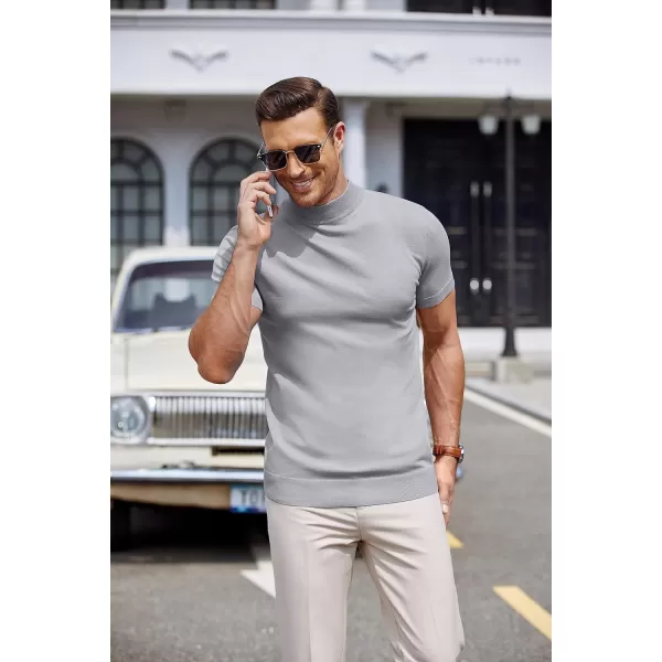 COOFANDY Mens Mock Turtleneck Sweater Short Sleeve Solid Color T-Shirts Basic Slim Fit Knitted Pullover Tees