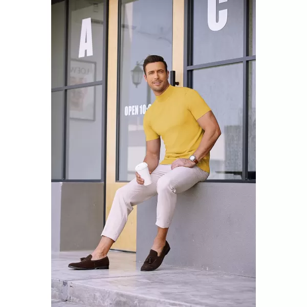 COOFANDY Mens Mock Turtleneck Sweater Short Sleeve Solid Color T-Shirts Basic Slim Fit Knitted Pullover Tees