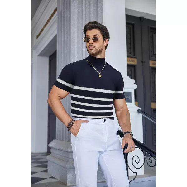 COOFANDY Mens Mock Turtleneck Sweater Short Sleeve Solid Color T-Shirts Basic Slim Fit Knitted Pullover Tees
