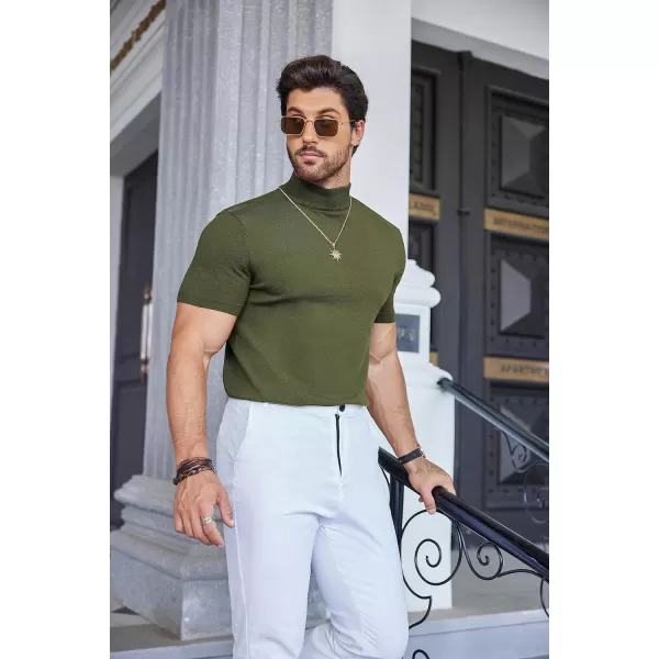COOFANDY Mens Mock Turtleneck Sweater Short Sleeve Solid Color T-Shirts Basic Slim Fit Knitted Pullover Tees