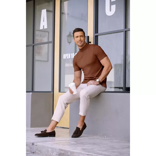 COOFANDY Mens Mock Turtleneck Sweater Short Sleeve Solid Color T-Shirts Basic Slim Fit Knitted Pullover Tees