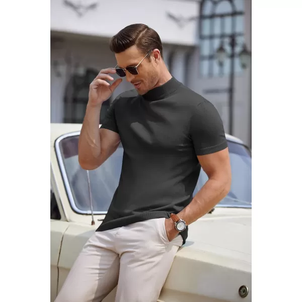 COOFANDY Mens Mock Turtleneck Sweater Short Sleeve Solid Color T-Shirts Basic Slim Fit Knitted Pullover Tees
